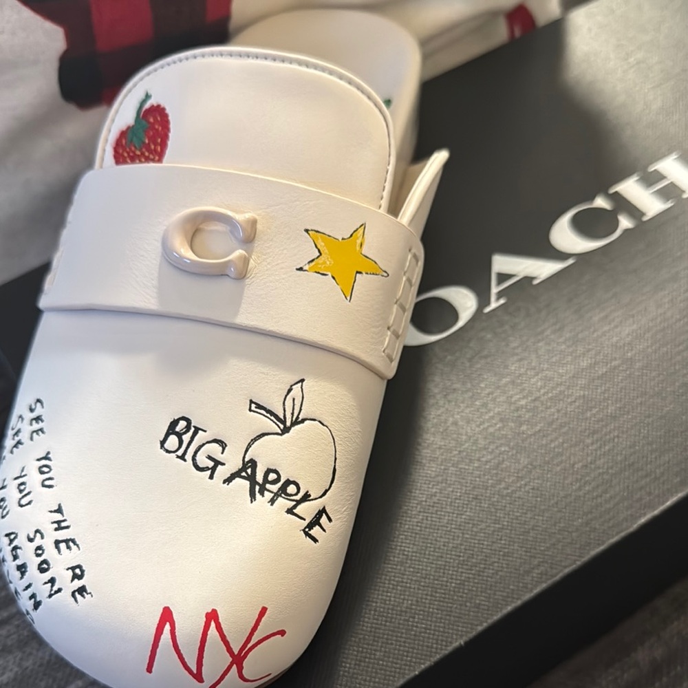 Coach White Leather Artistic Mules
